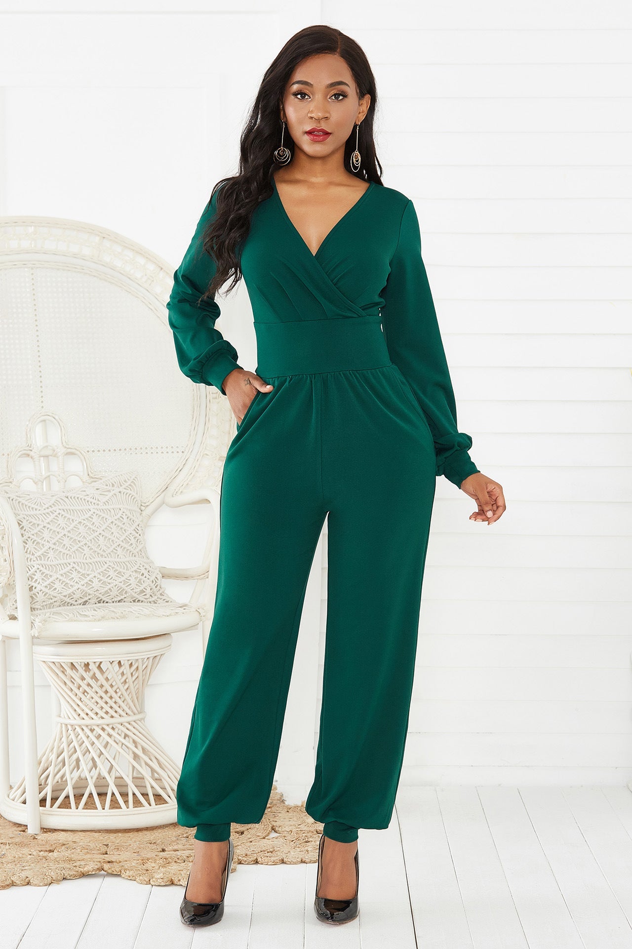 Gathered Detail Surplice Lantern Sleeve Jumpsuit - Mervyns