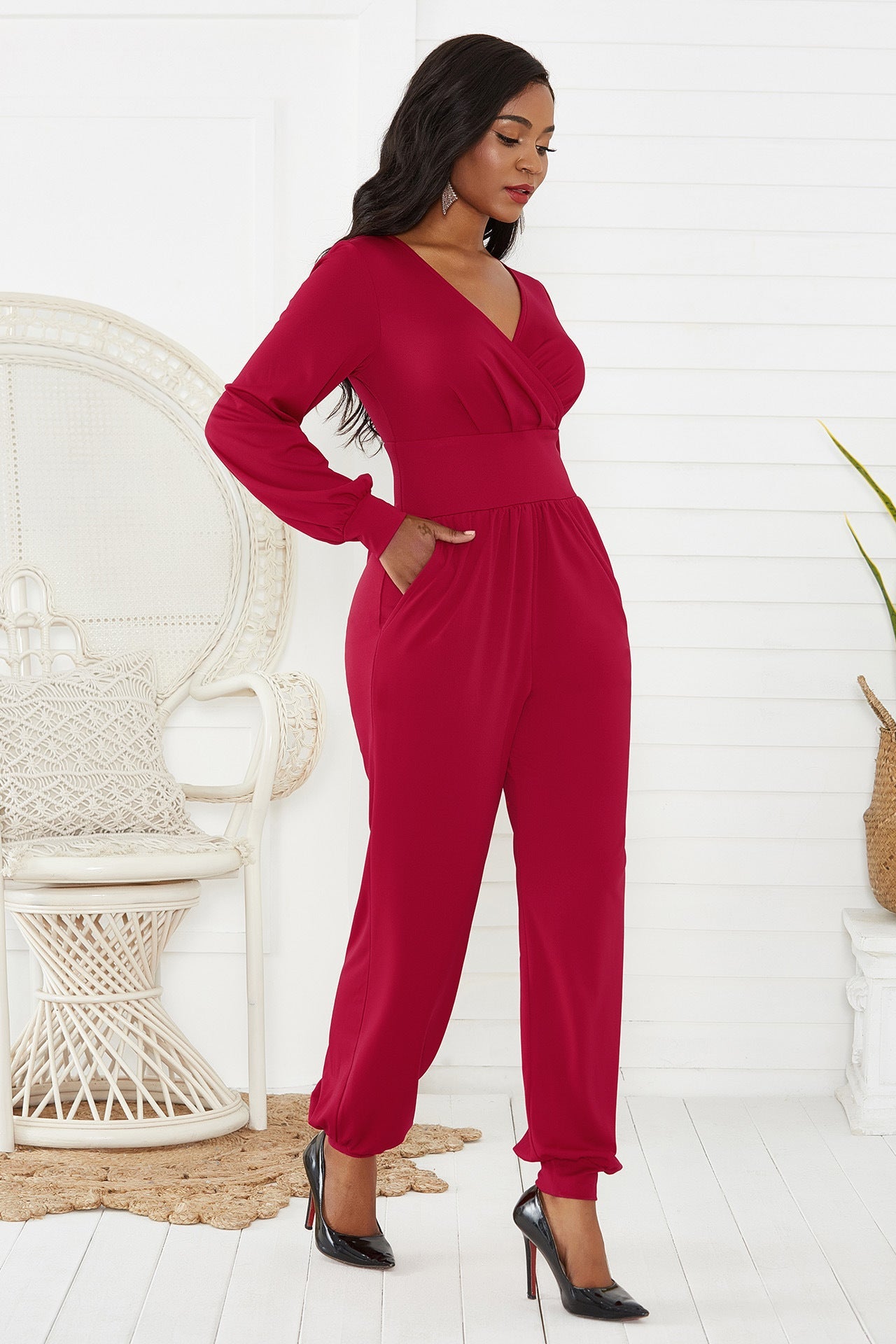 Gathered Detail Surplice Lantern Sleeve Jumpsuit - Mervyns