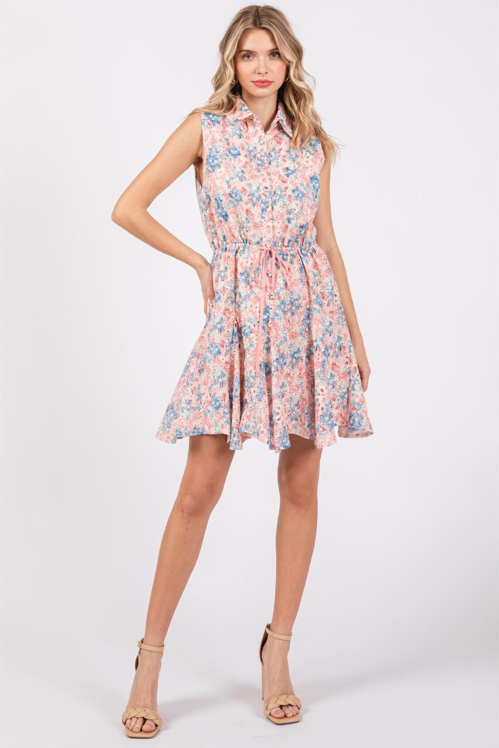 GeeGee Full Size Floral Eyelet Sleeveless Mini Dress - Mervyns