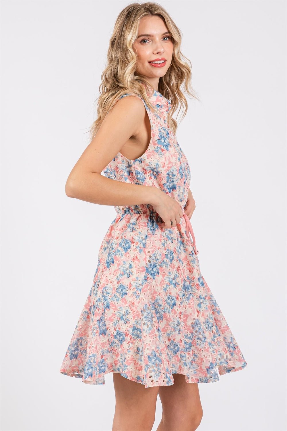 GeeGee Full Size Floral Eyelet Sleeveless Mini Dress - Mervyns