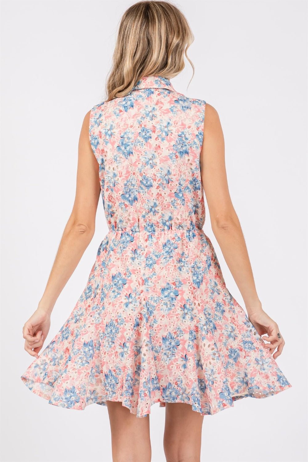 GeeGee Full Size Floral Eyelet Sleeveless Mini Dress - Mervyns