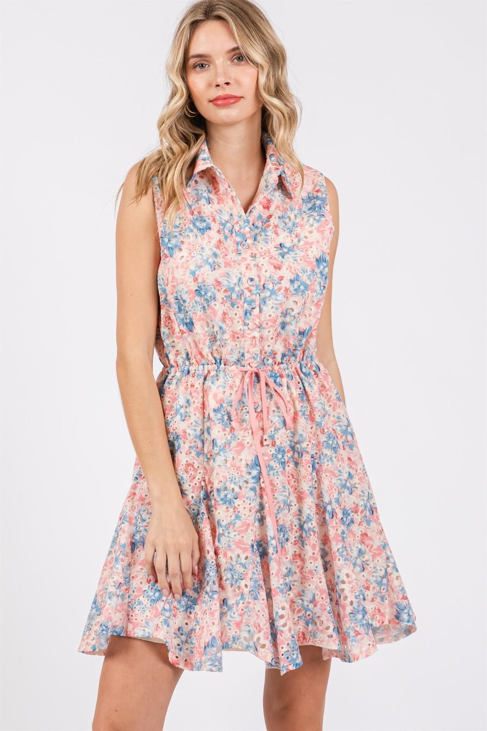 GeeGee Full Size Floral Eyelet Sleeveless Mini Dress - Mervyns