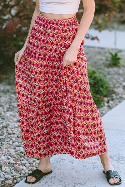 Geometric Elastic Waist Tiered Skirt - Mervyns