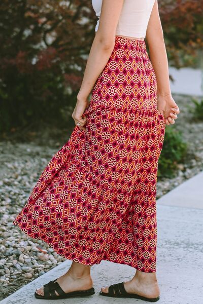 Geometric Elastic Waist Tiered Skirt - Mervyns