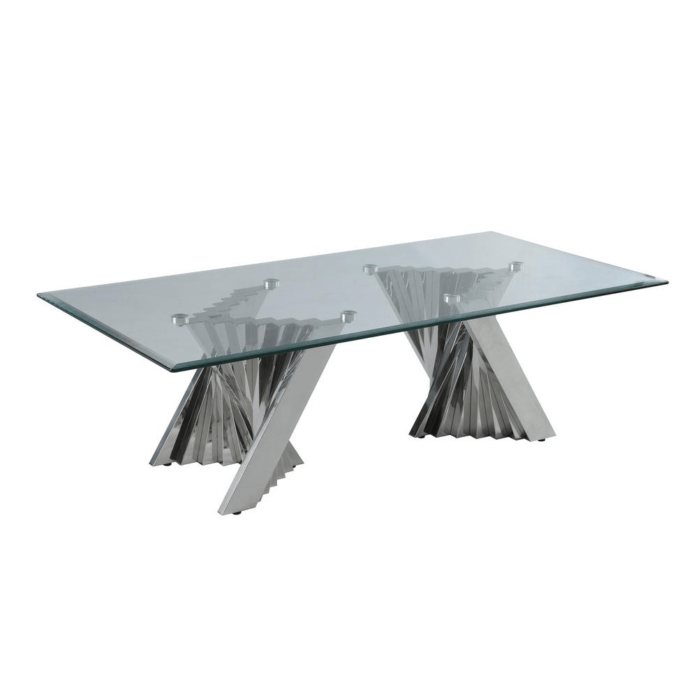 Glass Coffee Table Sets: Coffee Table, 2 End Tables and Console Table with Stainless Steel Base - Mervyns