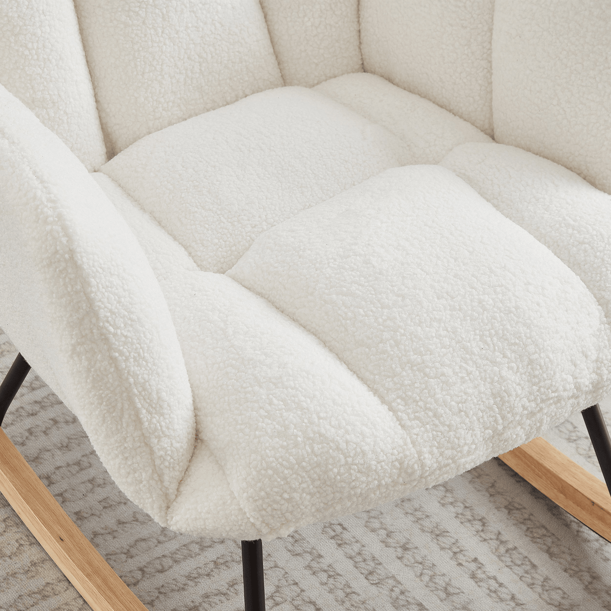 Glider Chair for Living Room Tufted Upholstered Teddy Fabric Rocking Chair with Metal Frame - Mervyns