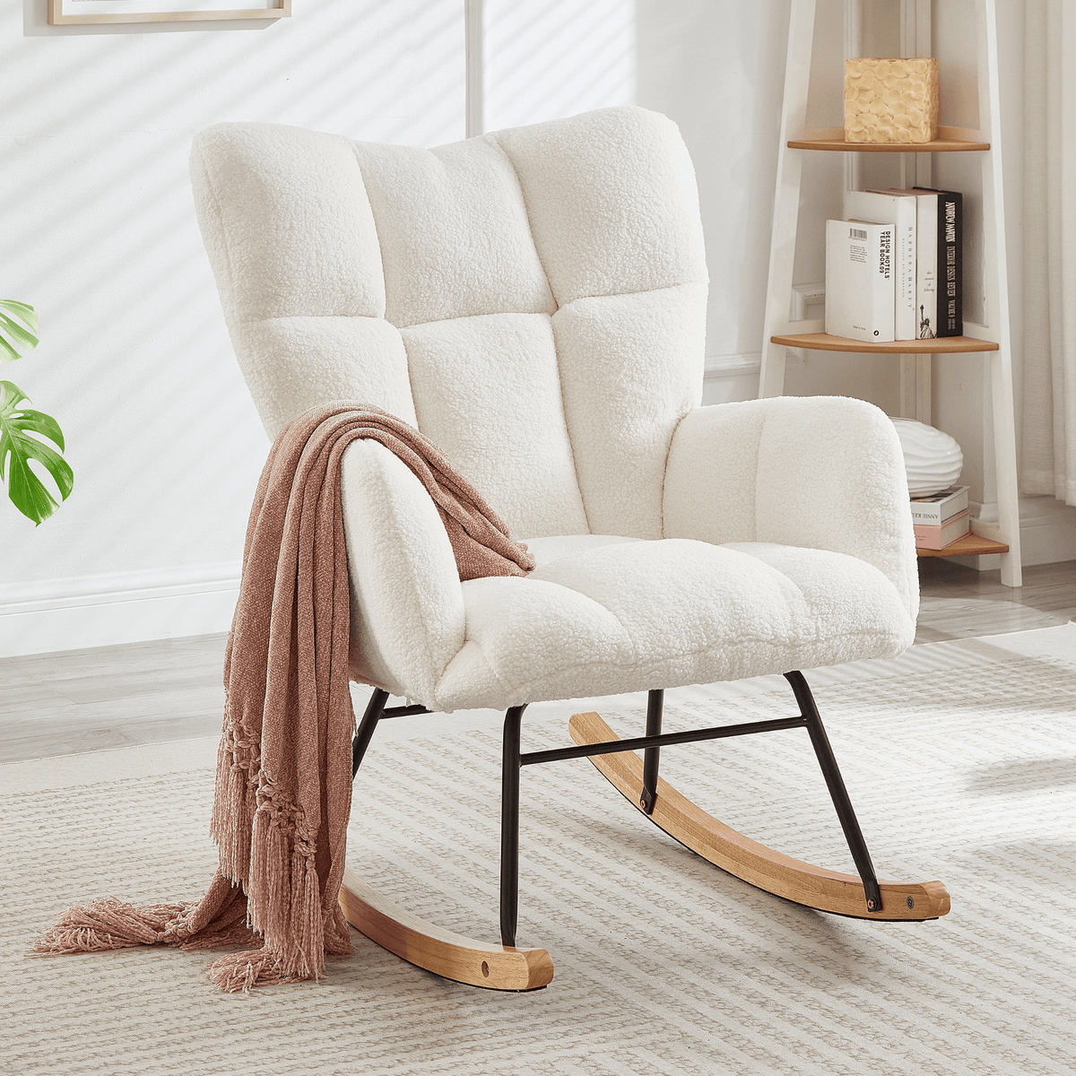 Glider Chair for Living Room Tufted Upholstered Teddy Fabric Rocking Chair with Metal Frame - Mervyns