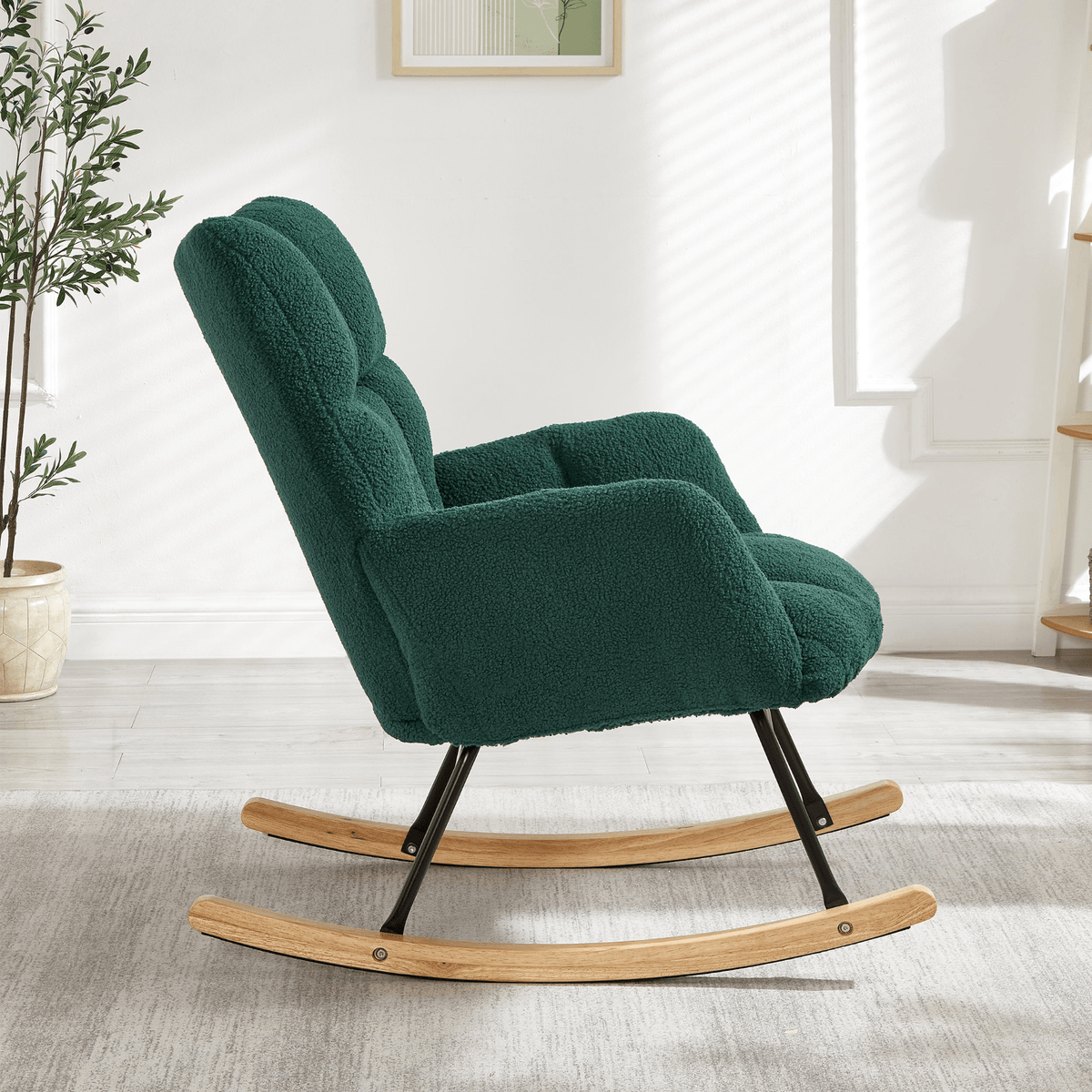 Glider Chair for Living Room Tufted Upholstered Teddy Fabric Rocking Chair with Metal Frame - Mervyns