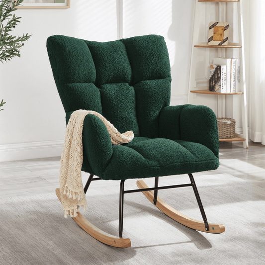 Glider Chair for Living Room Tufted Upholstered Teddy Fabric Rocking Chair with Metal Frame - Mervyns