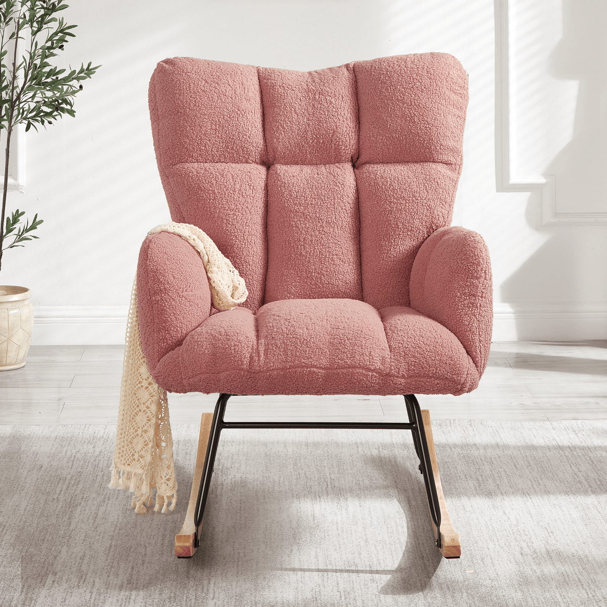 Glider Chair for Living Room Tufted Upholstered Teddy Fabric Rocking Chair with Metal Frame - Mervyns