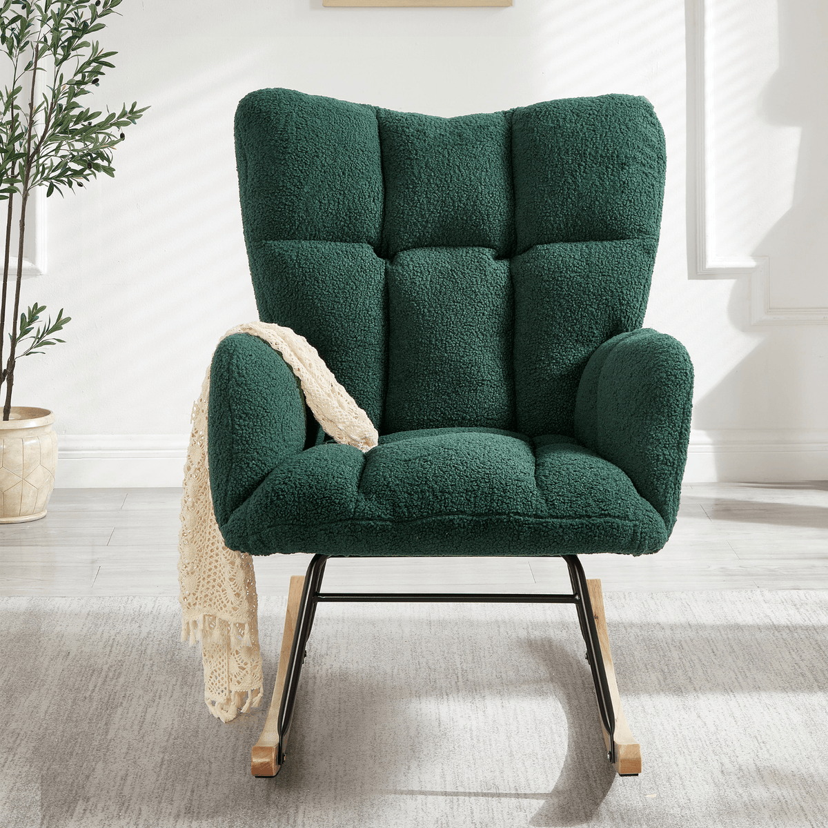Glider Chair for Living Room Tufted Upholstered Teddy Fabric Rocking Chair with Metal Frame - Mervyns