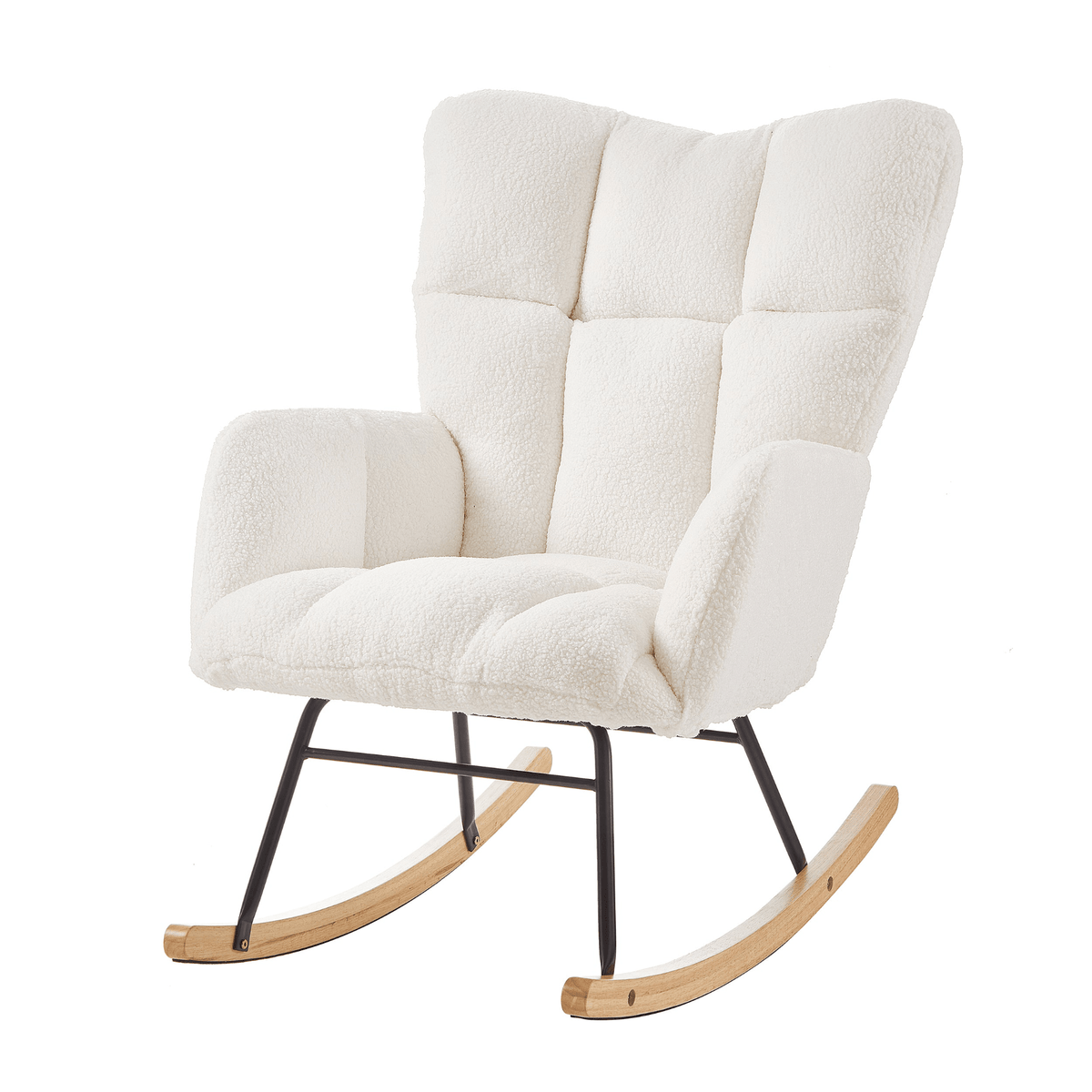 Glider Chair for Living Room Tufted Upholstered Teddy Fabric Rocking Chair with Metal Frame - Mervyns