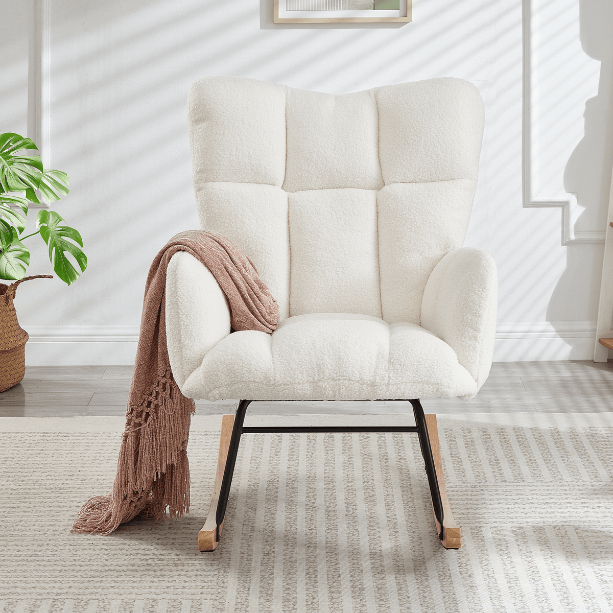 Glider Chair for Living Room Tufted Upholstered Teddy Fabric Rocking Chair with Metal Frame - Mervyns