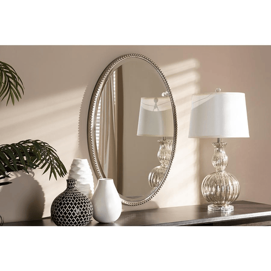 Graca Modern and Contemporary Antique Silver Finished Oval Accent Wall Mirror - Mervyns