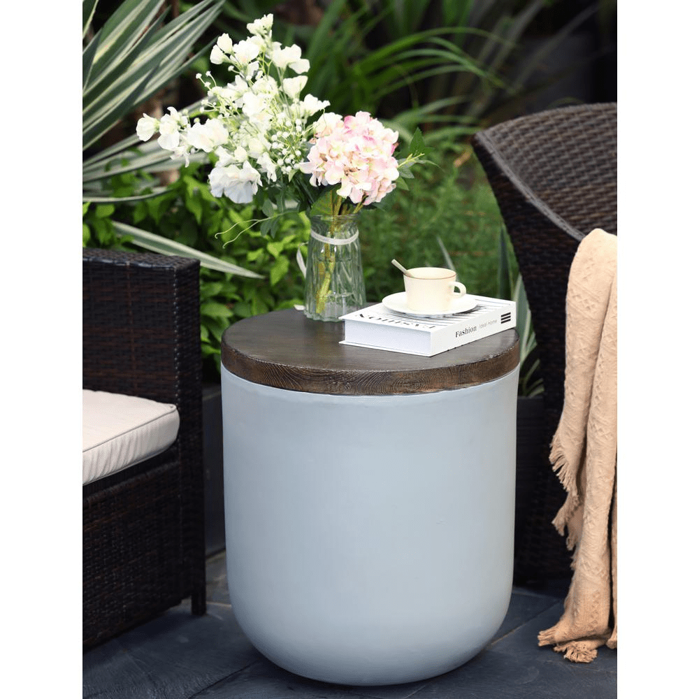 Gray and Brown MgO Round Side Table, Indoors and Outdoors - Mervyns