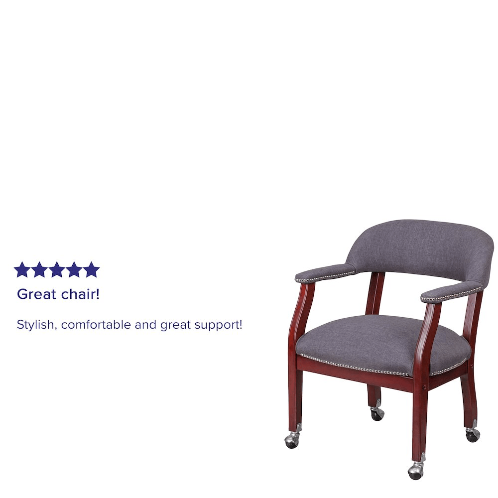Gray Fabric Luxurious Conference Chair with Accent Nail Trim and Casters - Mervyns