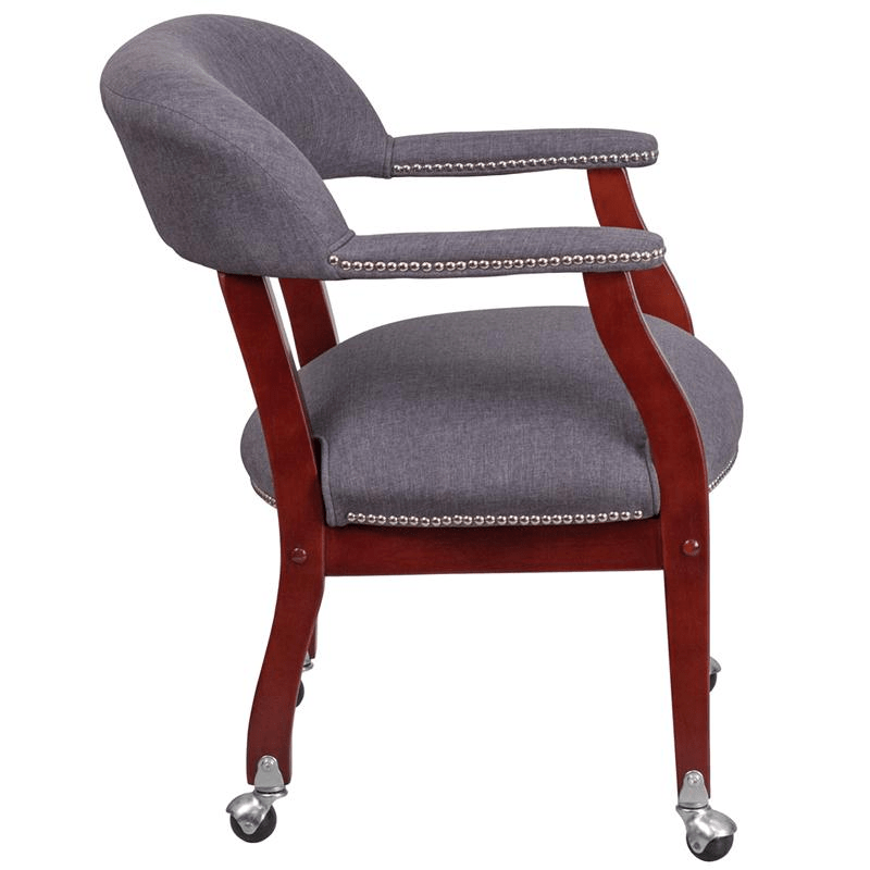 Gray Fabric Luxurious Conference Chair with Accent Nail Trim and Casters - Mervyns