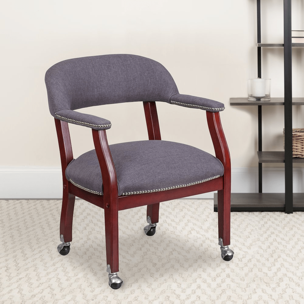 Gray Fabric Luxurious Conference Chair with Accent Nail Trim and Casters - Mervyns