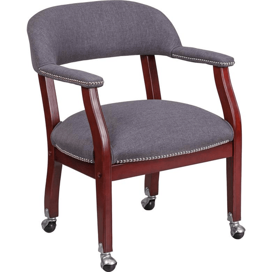 Gray Fabric Luxurious Conference Chair with Accent Nail Trim and Casters - Mervyns