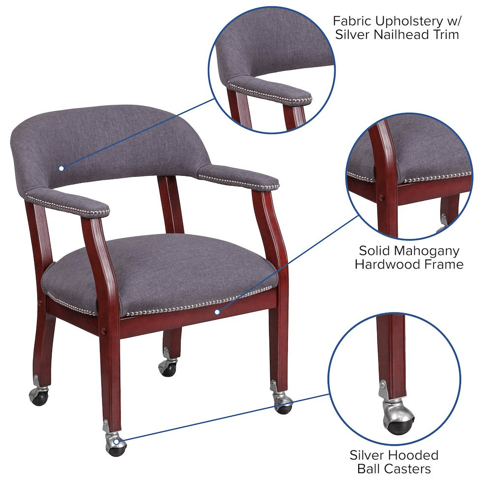 Gray Fabric Luxurious Conference Chair with Accent Nail Trim and Casters - Mervyns