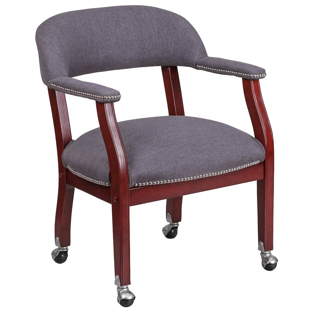 Gray Fabric Luxurious Conference Chair with Accent Nail Trim and Casters - Mervyns