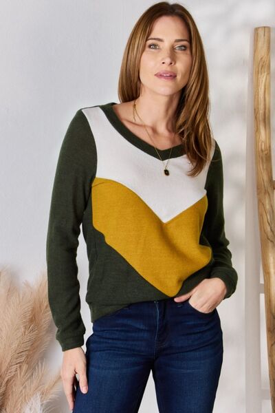 Hailey & Co Full Size Colorblock V - Neck Blouse - Mervyns