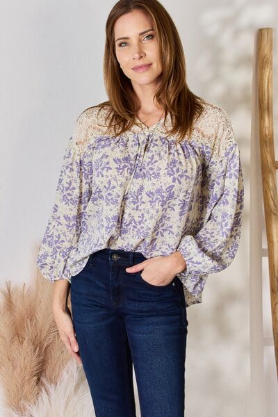 Hailey & Co Full Size Lace Detail Printed Blouse - Mervyns