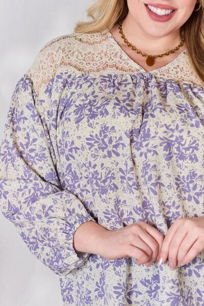 Hailey & Co Full Size Lace Detail Printed Blouse - Mervyns