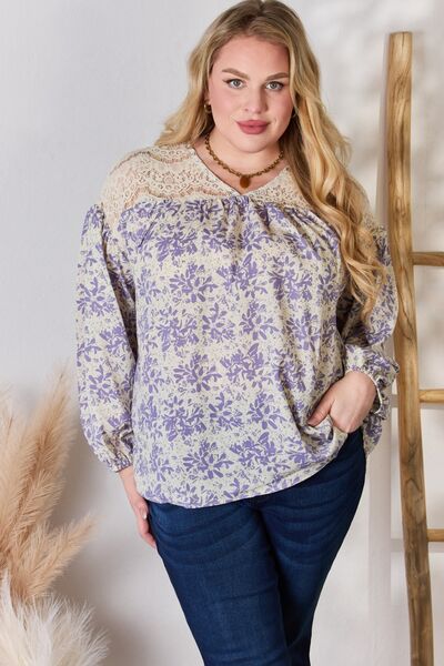 Hailey & Co Full Size Lace Detail Printed Blouse - Mervyns