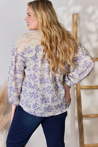 Hailey & Co Full Size Lace Detail Printed Blouse - Mervyns