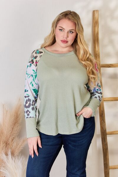 Hailey & Co Full Size Printed Round Neck Blouse - Mervyns