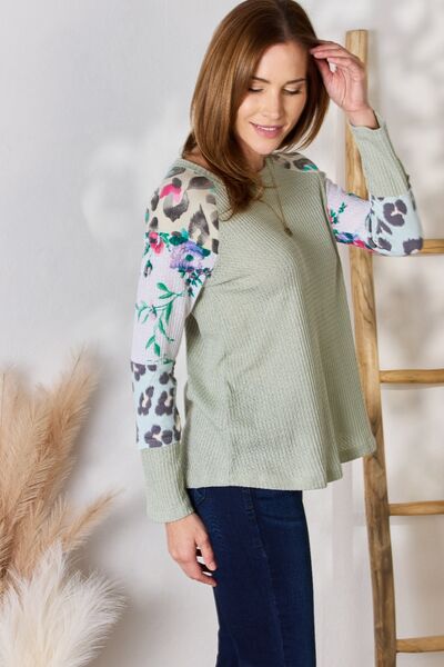 Hailey & Co Full Size Printed Round Neck Blouse - Mervyns