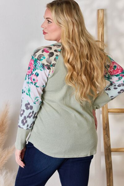 Hailey & Co Full Size Printed Round Neck Blouse - Mervyns