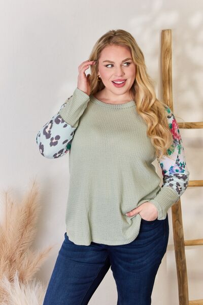 Hailey & Co Full Size Printed Round Neck Blouse - Mervyns