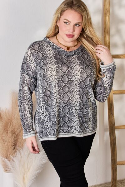 Hailey & Co Full Size Snakeskin V - Neck Long Sleeve Top - Mervyns