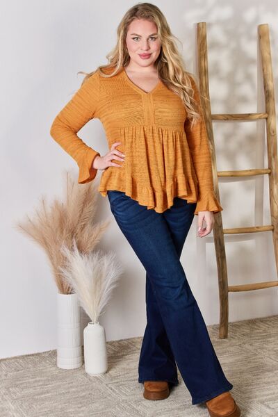 Hailey & Co Full Size V - Neck Flounce Sleeve Blouse - Mervyns