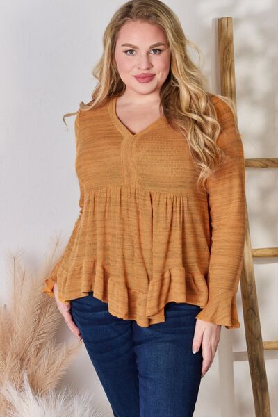 Hailey & Co Full Size V - Neck Flounce Sleeve Blouse - Mervyns