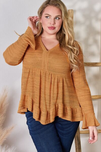 Hailey & Co Full Size V - Neck Flounce Sleeve Blouse - Mervyns