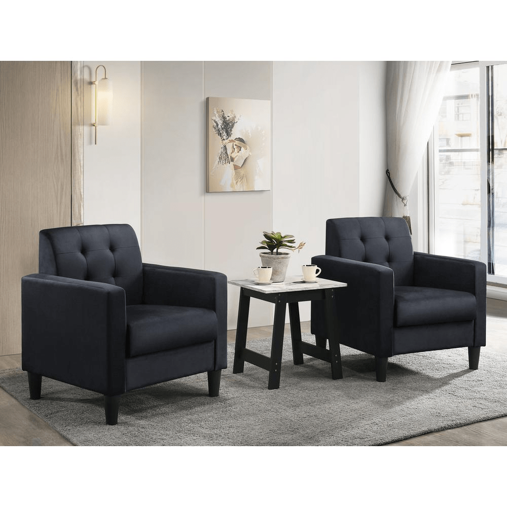 Hale Black Velvet Armchairs and End Table Living Room Set - Mervyns