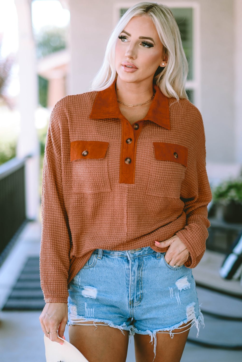 Half - Button Collared Long Sleeve Top - Mervyns