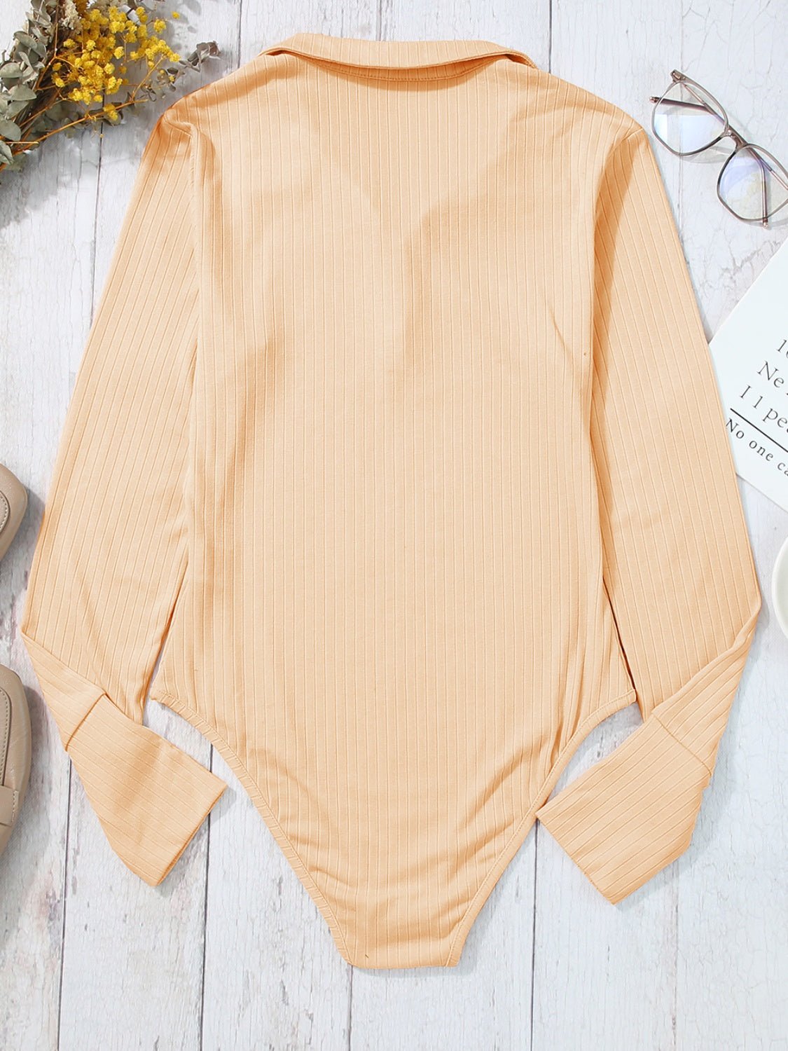 Half Button Collared Neck Long Sleeve Bodysuit - Mervyns