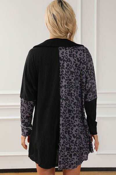 Half Button Leopard Collared Neck Blouse - Mervyns