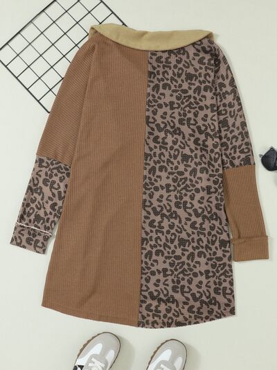 Half Button Leopard Collared Neck Blouse - Mervyns