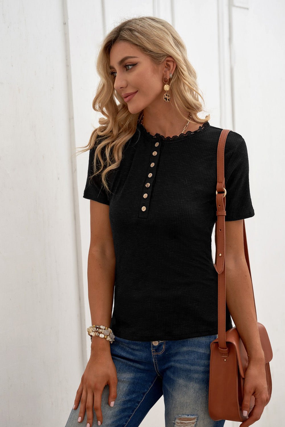 Half Button Short Sleeve Blouse - Mervyns