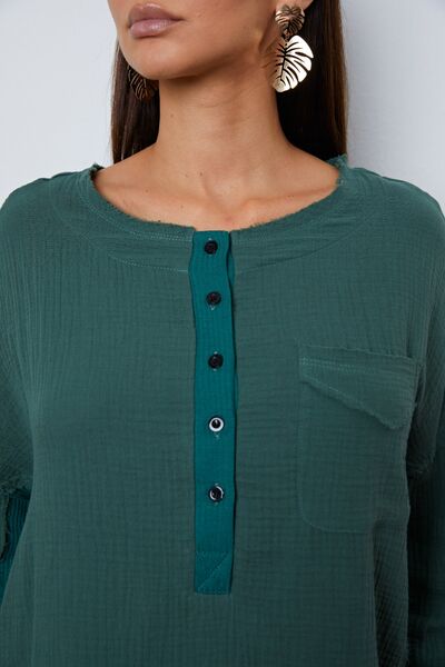 Half Button Up Round Neck Blouse - Mervyns