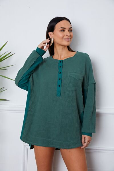 Half Button Up Round Neck Blouse - Mervyns