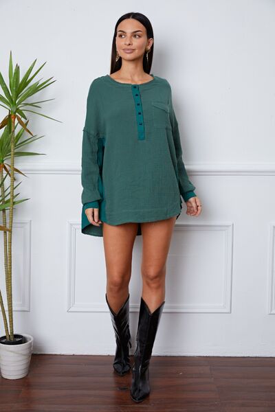 Half Button Up Round Neck Blouse - Mervyns