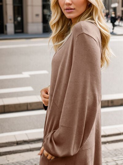 Half Button V - Neck Long Sleeve Dress with Pockets - Mervyns