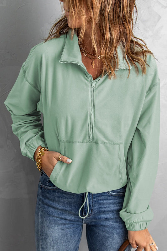 Half - Zip Exposed Seam Drawstring Hem Sweatshirt - Mervyns