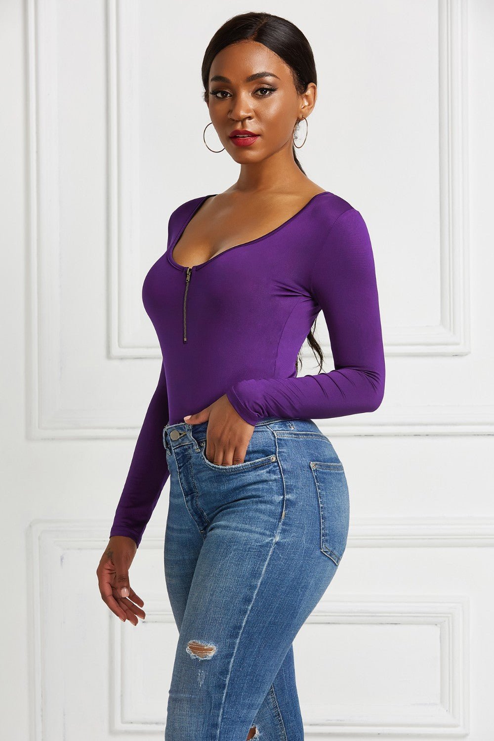 Half Zip Scoop Neck Long Sleeve Bodysuit - Mervyns